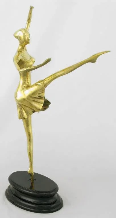 22" Brass Ballerina en Pointe Atop Black Lacquered Base - 4