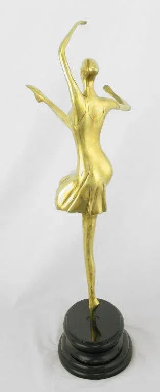 22" Brass Ballerina en Pointe Atop Black Lacquered Base - 6