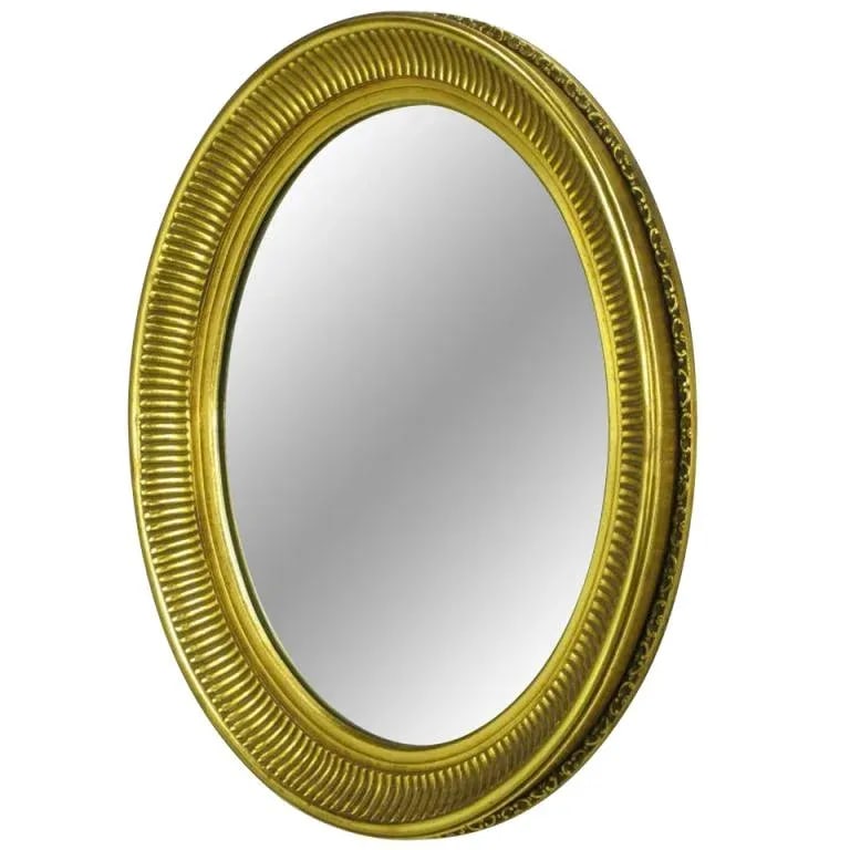 Carved Wood & Gilt Oval French Regency Style Mirror - 2