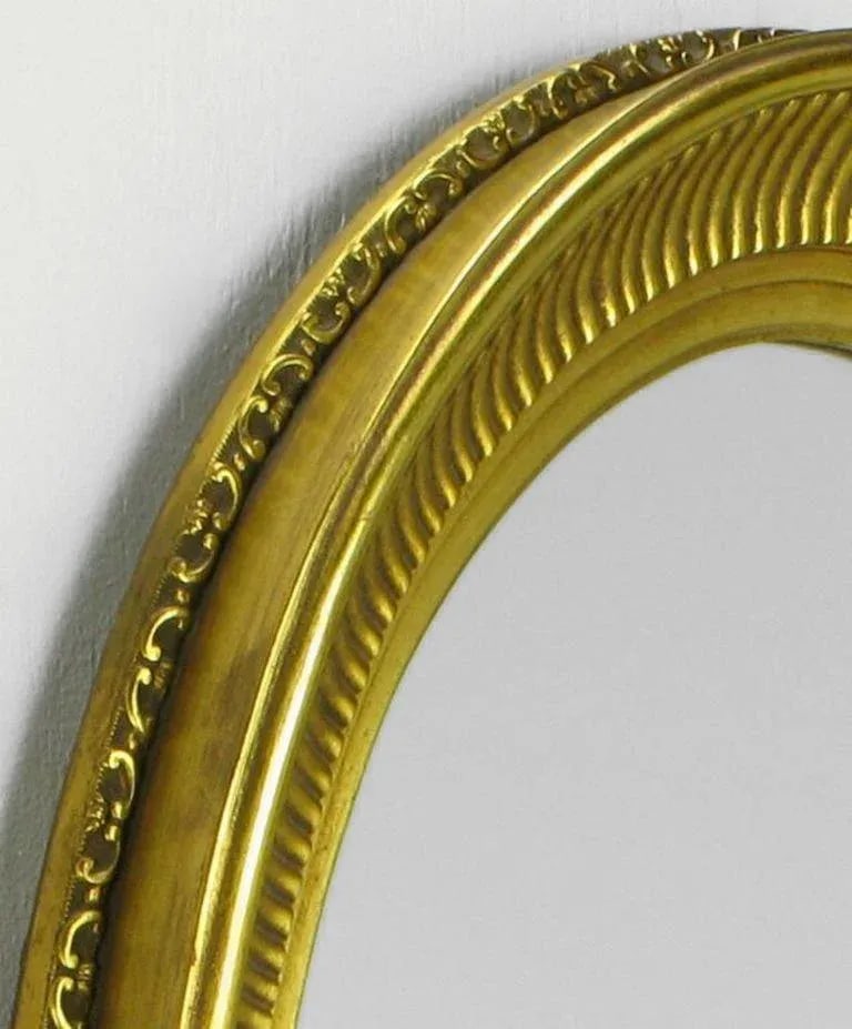 Carved Wood & Gilt Oval French Regency Style Mirror - 3