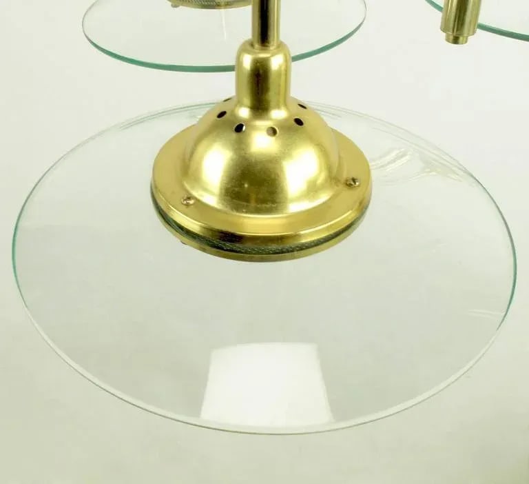 Architectural Four-Light Brass and Glass Pendant Halogen Chandelier - 7