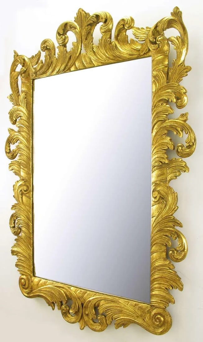 Italian Gilt Plume-Form Hand Carved Mirror - 3