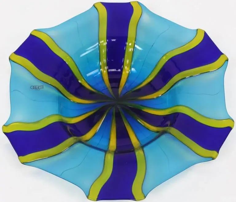 Diameter Oggetti Fused Blue, Cyan, and Yellow Glass Center Piece Bowl - 2