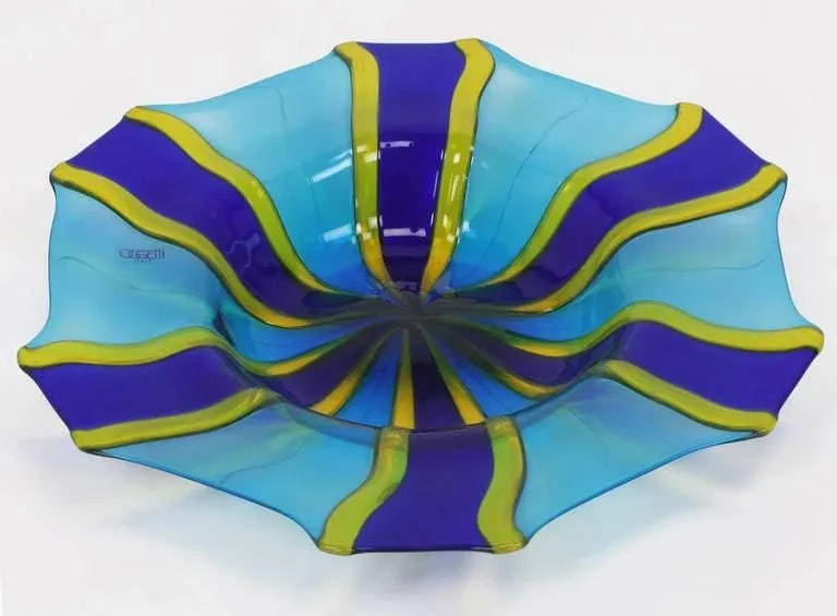 Diameter Oggetti Fused Blue, Cyan, and Yellow Glass Center Piece Bowl - 3