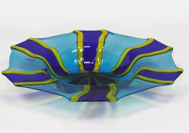 Diameter Oggetti Fused Blue, Cyan, and Yellow Glass Center Piece Bowl - 4