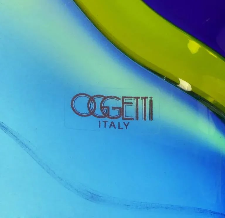 Diameter Oggetti Fused Blue, Cyan, and Yellow Glass Center Piece Bowl - 5