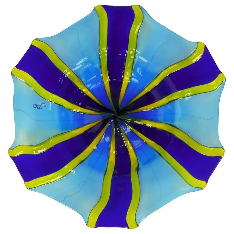 Diameter Oggetti Fused Blue, Cyan, and Yellow Glass Center Piece Bowl - 6