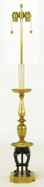 1960s Gilt & Black Lacquer Regency Table Lamp - 2