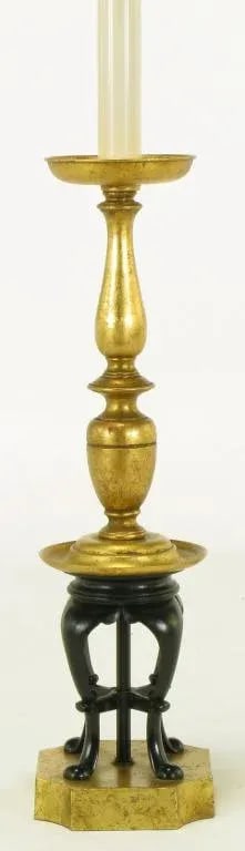 1960s Gilt & Black Lacquer Regency Table Lamp - 4
