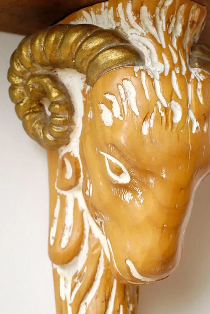 Carved and Gilt Ram's Head Mirror and Hanging Console - 5