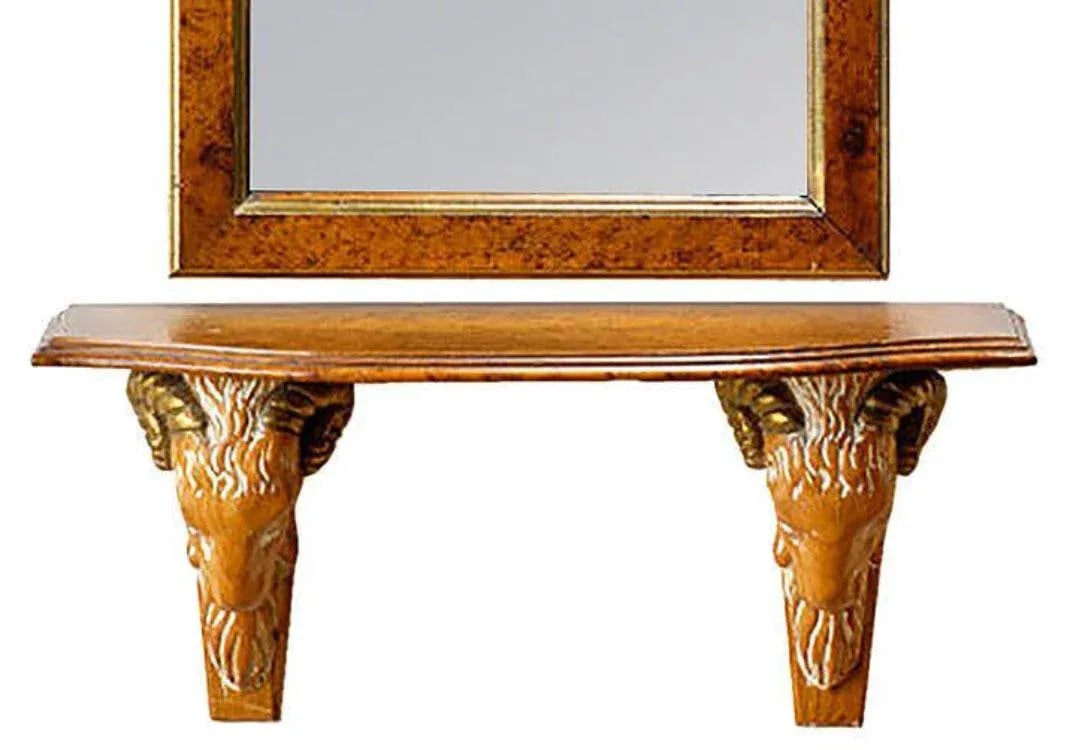 Carved and Gilt Ram's Head Mirror and Hanging Console - 7