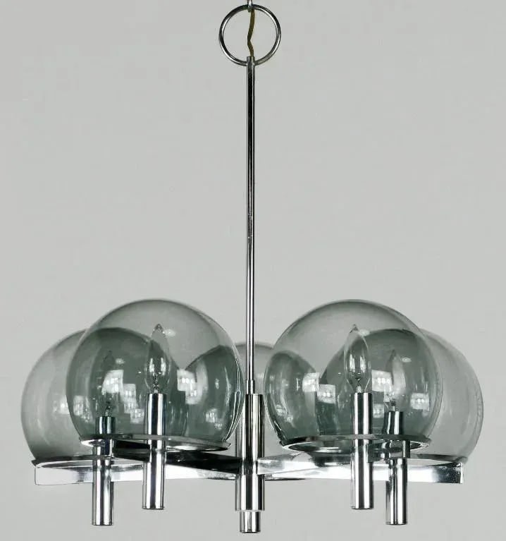 Gaetano Sciolari Chrome & Smoked Glass Five-Arm Chandelier - 2