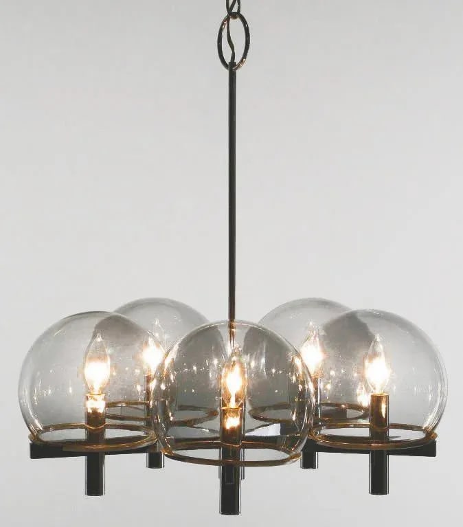 Gaetano Sciolari Chrome & Smoked Glass Five-Arm Chandelier - 3