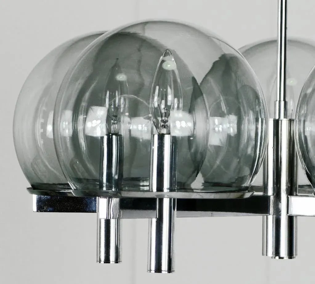 Gaetano Sciolari Chrome & Smoked Glass Five-Arm Chandelier - 4