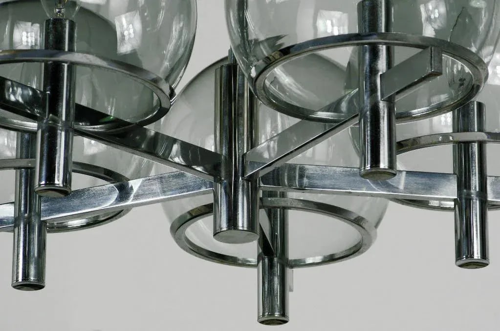 Gaetano Sciolari Chrome & Smoked Glass Five-Arm Chandelier - 5