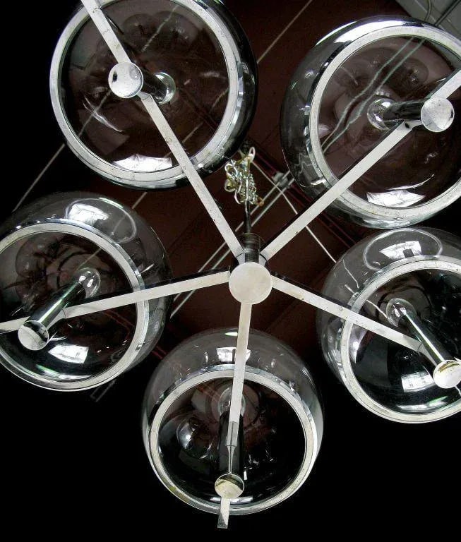Gaetano Sciolari Chrome & Smoked Glass Five-Arm Chandelier - 6