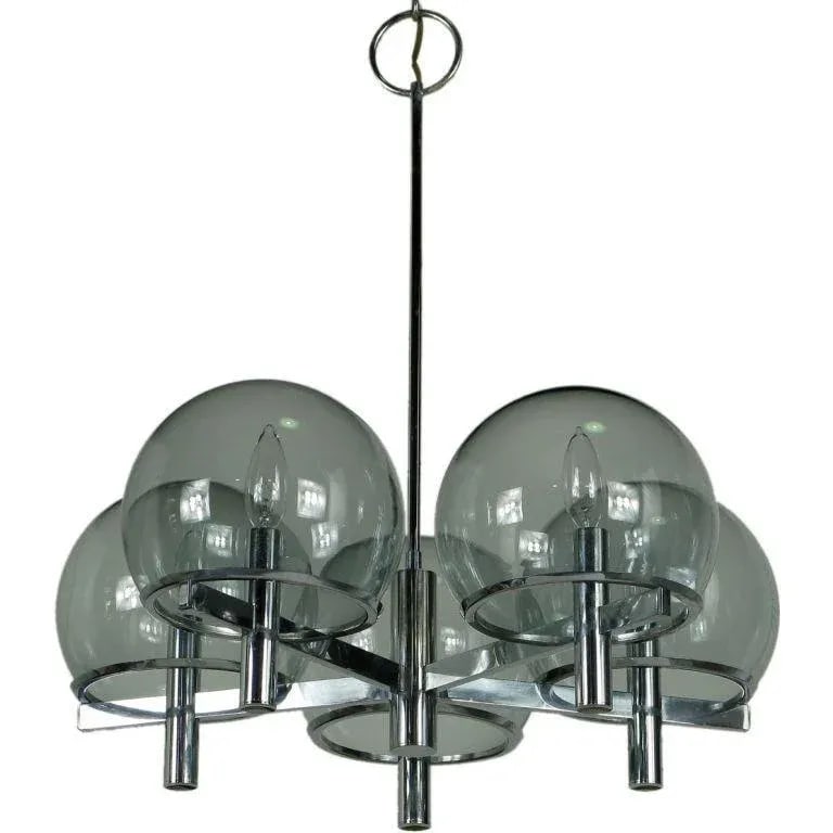 Gaetano Sciolari Chrome & Smoked Glass Five-Arm Chandelier - 8
