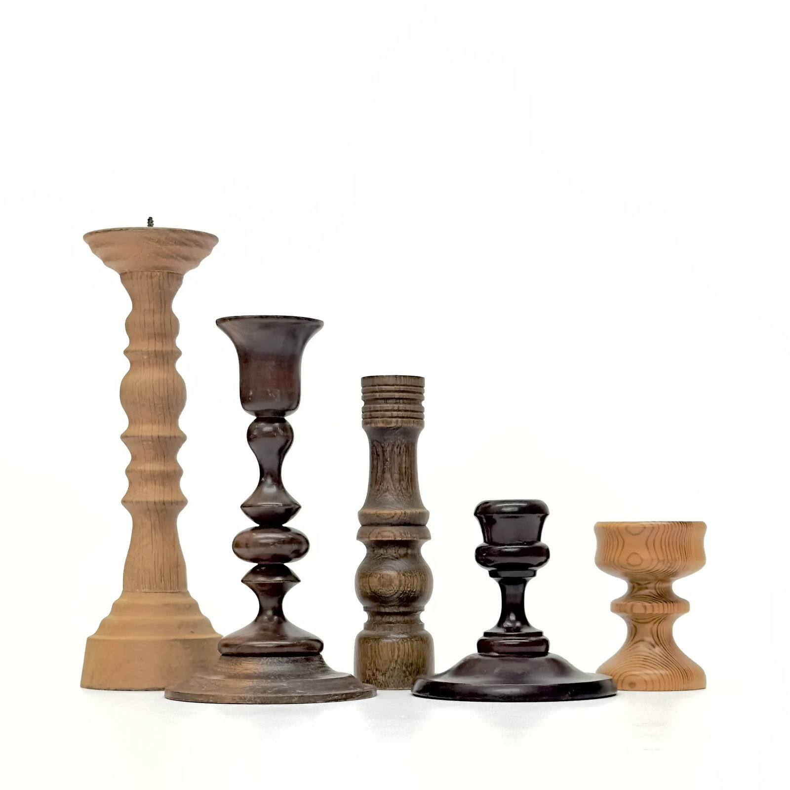 Multi-Toned Vintage Wooden Candle Holder Curation - Group of 5 - 3