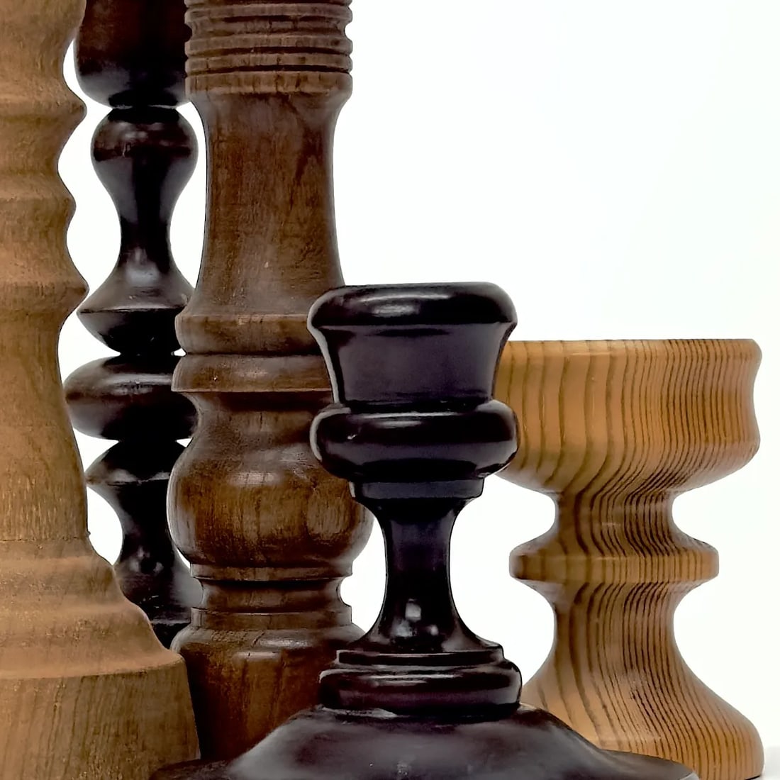 Multi-Toned Vintage Wooden Candle Holder Curation - Group of 5 - 9