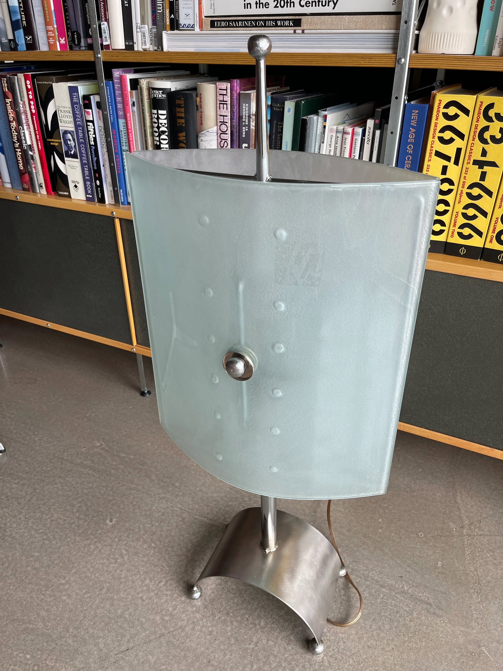 80s Monumental Glass Panel Steel Lamp Postmodern Fontana Arte Fratelli Martini Ponti Tronconi Style - 12