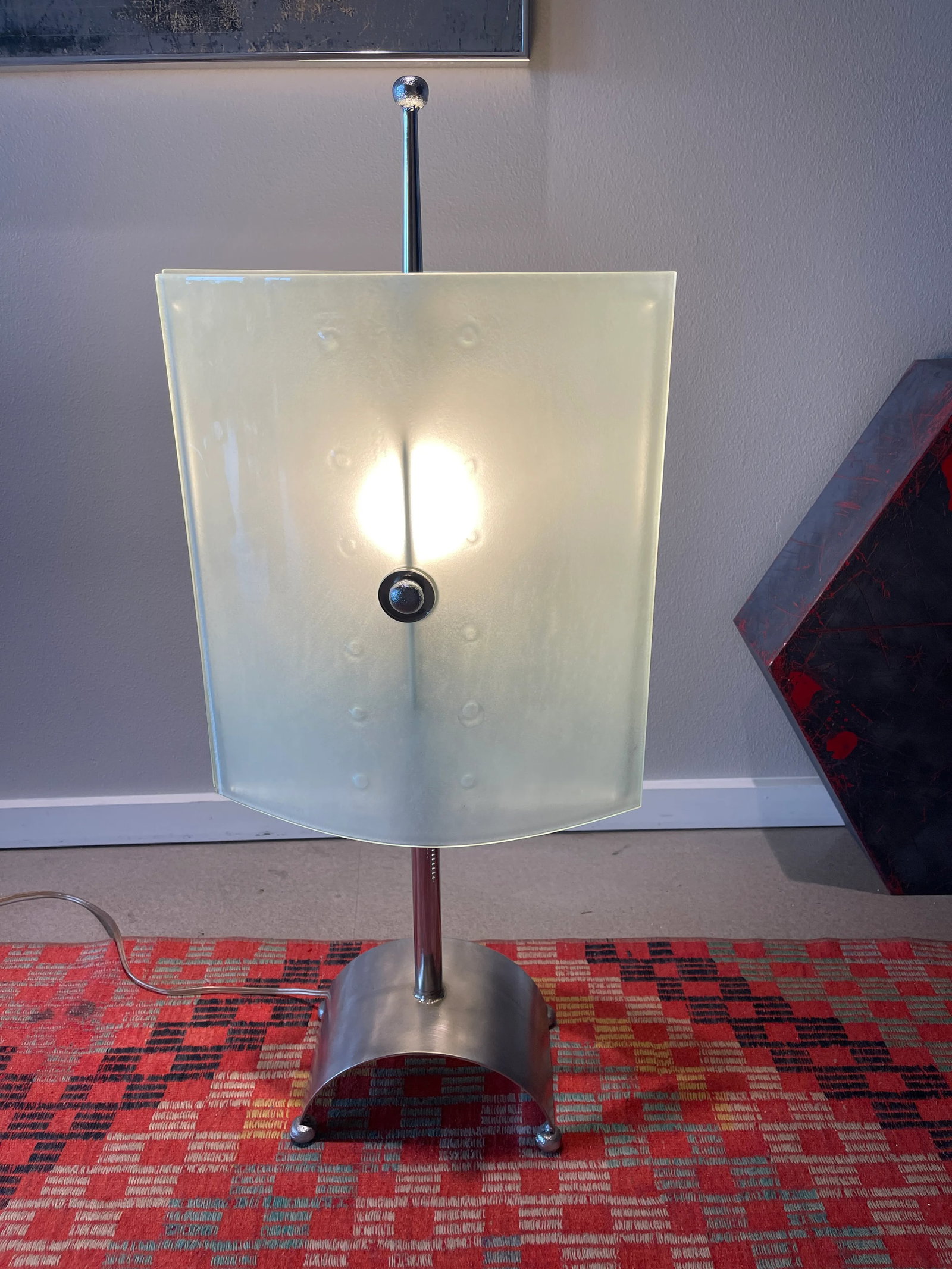 80s Monumental Glass Panel Steel Lamp Postmodern Fontana Arte Fratelli Martini Ponti Tronconi Style - 3