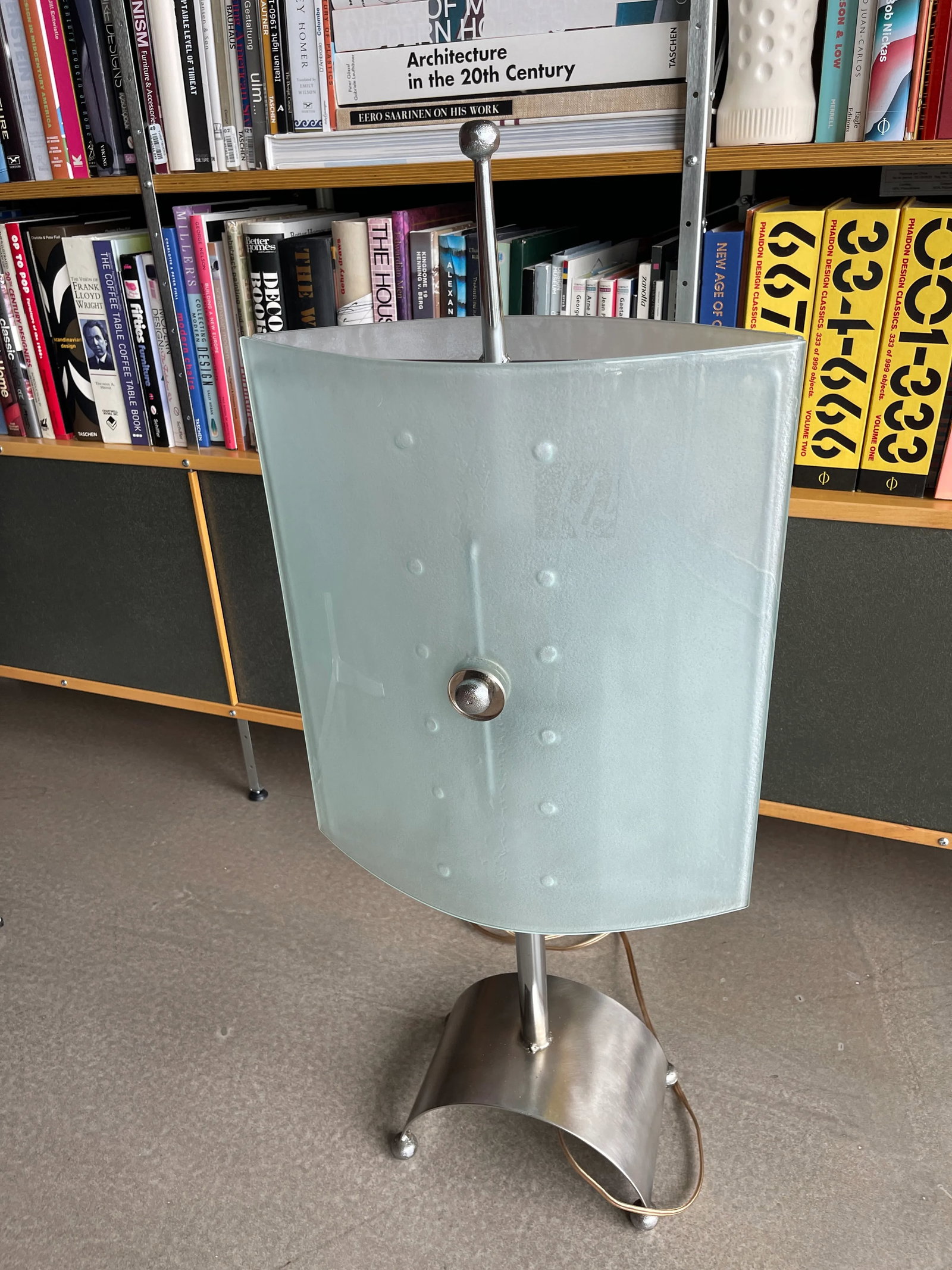 80s Monumental Glass Panel Steel Lamp Postmodern Fontana Arte Fratelli Martini Ponti Tronconi Style - 6