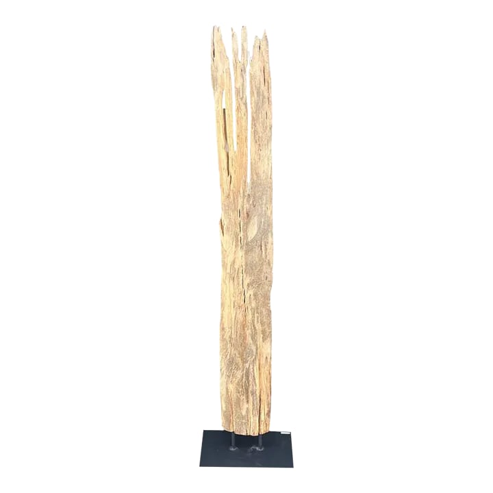 Antique Driftwood On Metal Stand: An antique driftwood carving hailing from the Chiang Mai Region of Northern Thailand has been placed on a custom metal stand to create a sculptural effect. This weathered piece of driftwood presents