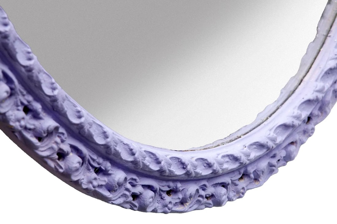 Large Mid 20th Century Oval Reticulated Purple Mirror - 6