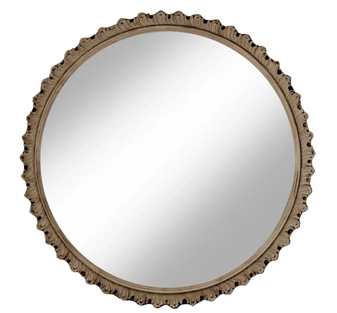Early 20th Century Greige Round Gessoed Wood Mirror Accented in Gold - 5
