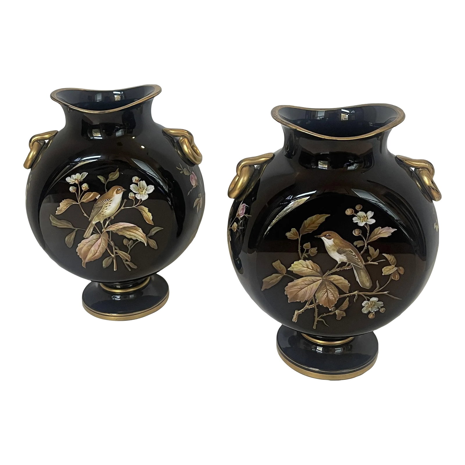 Pair of Late 19th Century Victorian Ebony Bristol Glass Vases (1 of 12)