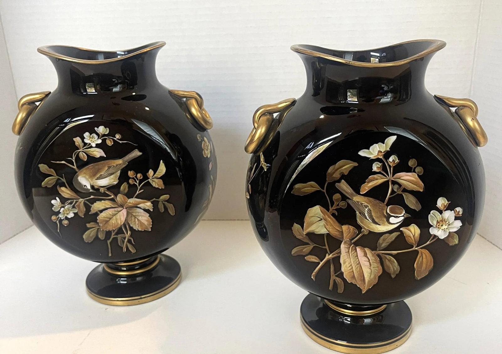 Pair of Late 19th Century Victorian Ebony Bristol Glass Vases - 3
