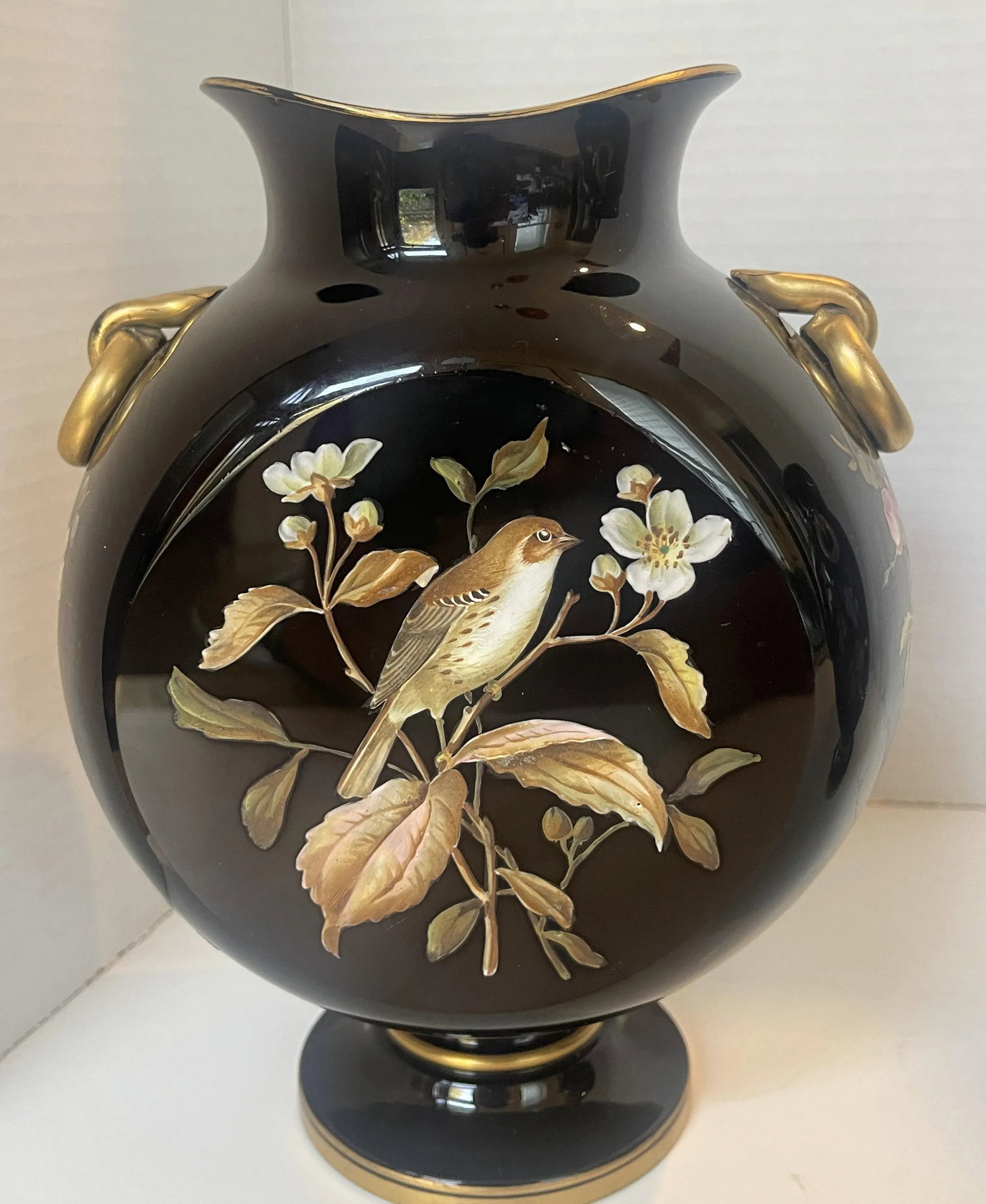 Pair of Late 19th Century Victorian Ebony Bristol Glass Vases - 6