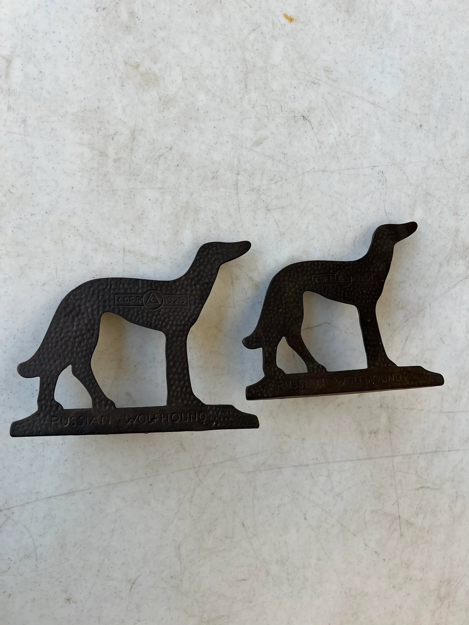 Vintage 1929 Art Deco Cast Iron Bookends, Russian Wolfhound - Corp - a Pair - 5