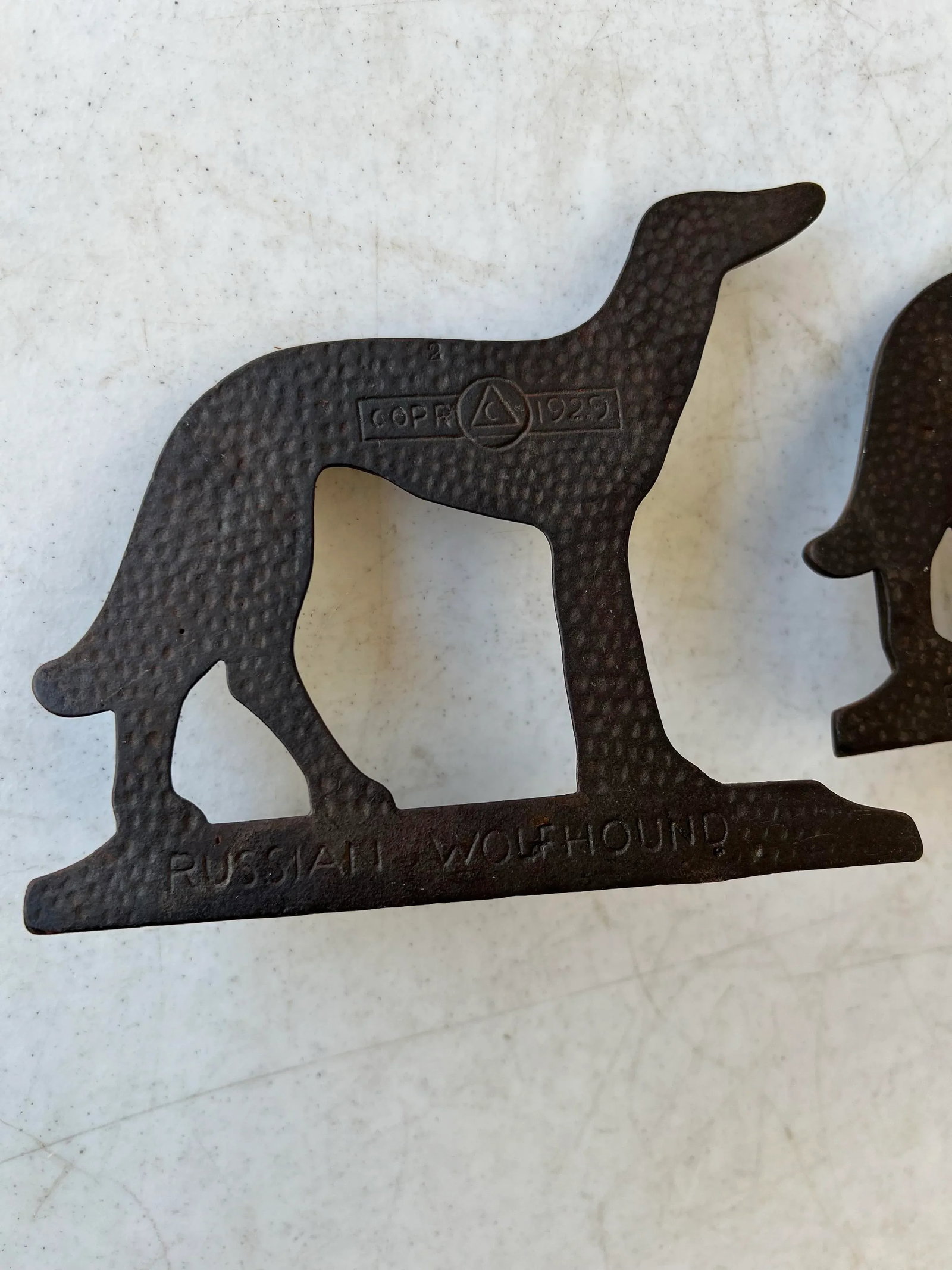Vintage 1929 Art Deco Cast Iron Bookends, Russian Wolfhound - Corp - a Pair - 8