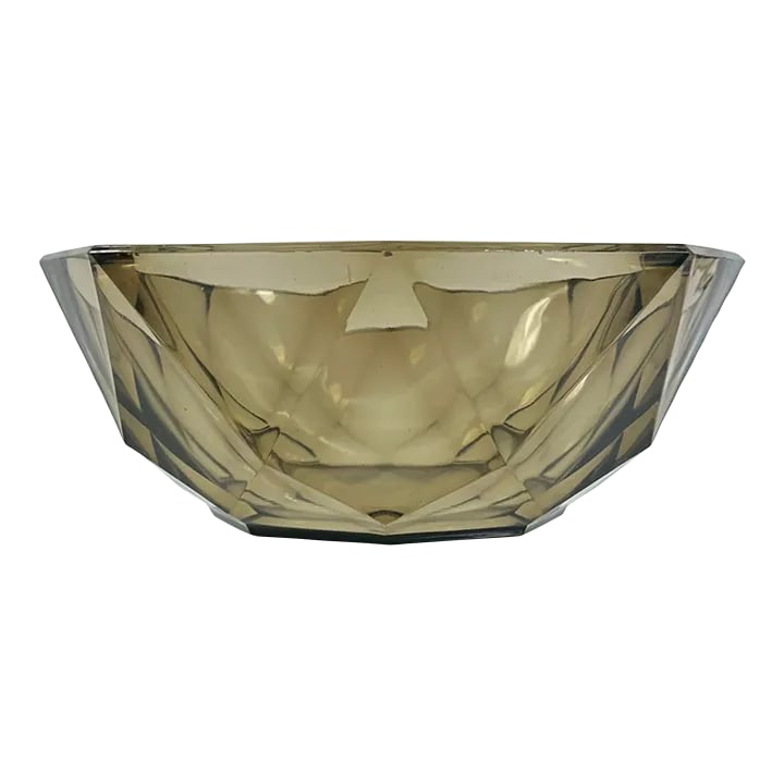 Mid 20th Century Smoked Topaz Cut and Molded Glass Bowl (1 of 4)