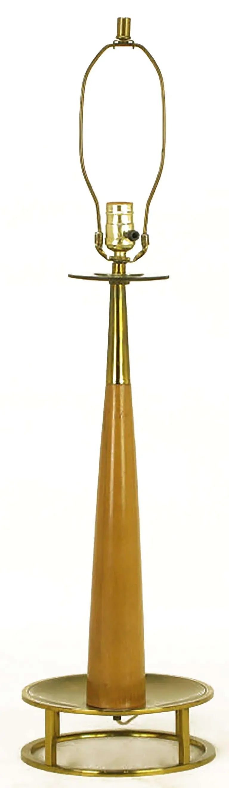 Mahogany & Brass Open Base Table Lamp Attributed to Stiffel - 2