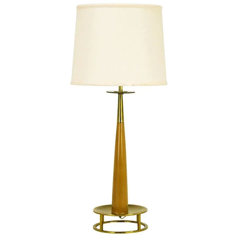 Mahogany & Brass Open Base Table Lamp Attributed to Stiffel - 7