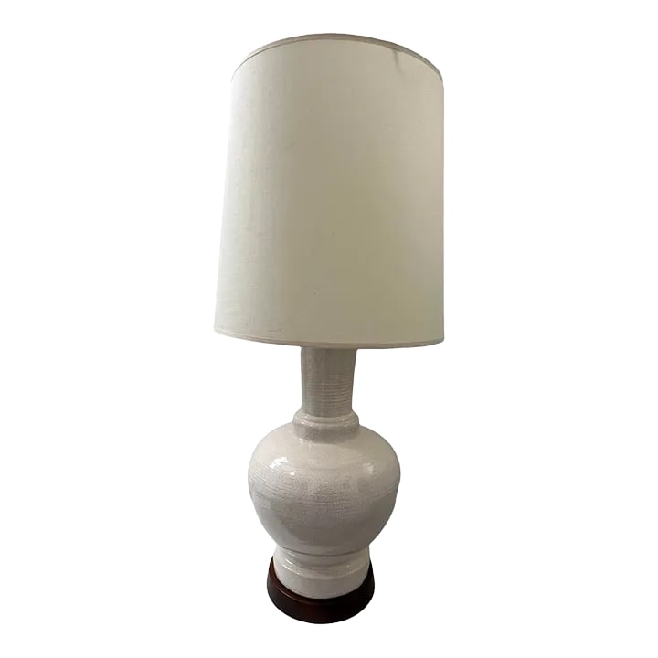 Vintage Mid-Century Modern 1960s Table Lamp Vintage Ceramic Studio Pottery White Glaze Walnut (1 of 7)