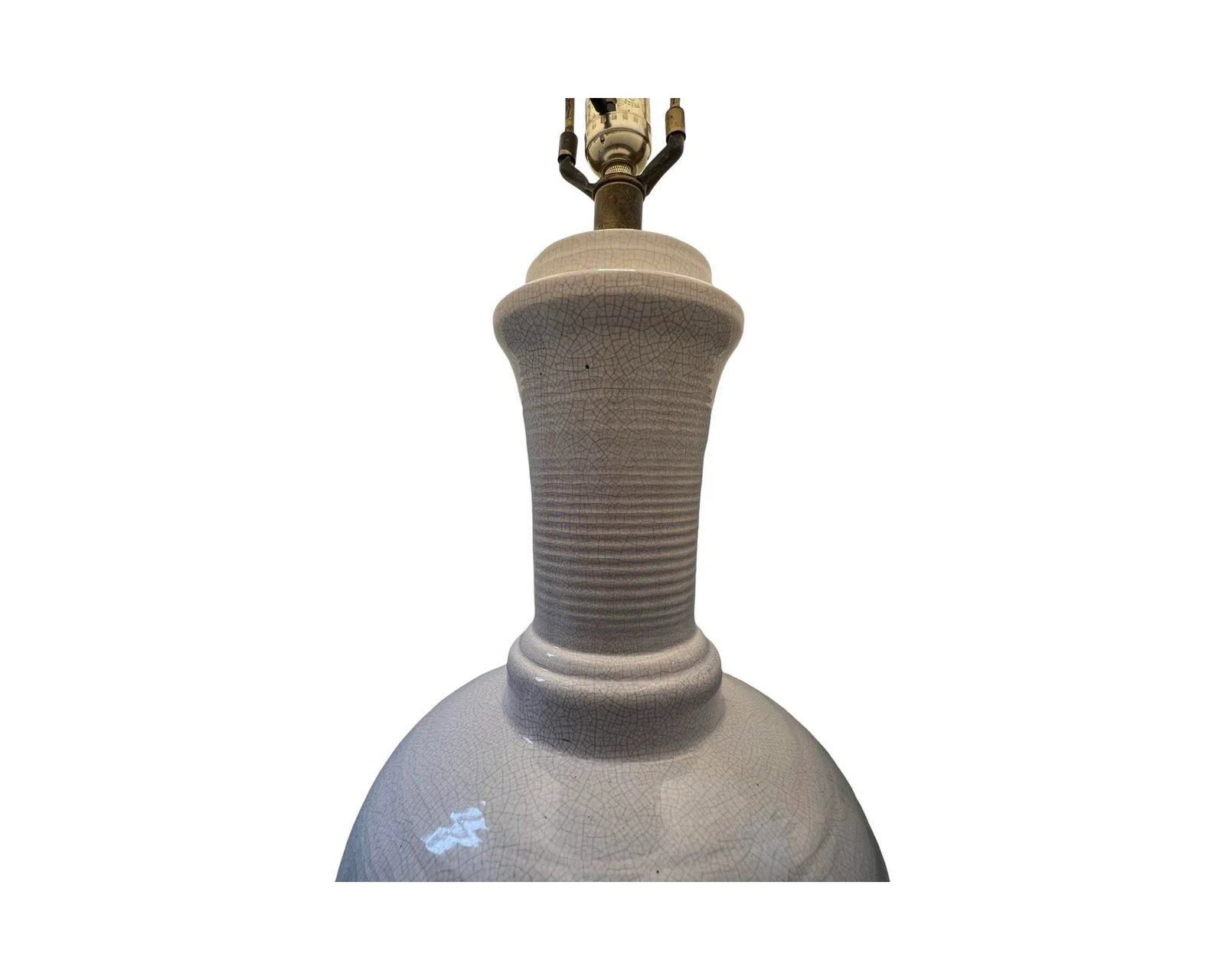 Vintage Mid-Century Modern 1960s Table Lamp Vintage Ceramic Studio Pottery White Glaze Walnut - 6