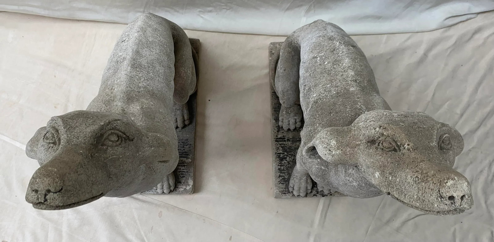 Vintage English Traditional Stone Dog Statues - Set of 2 - 7