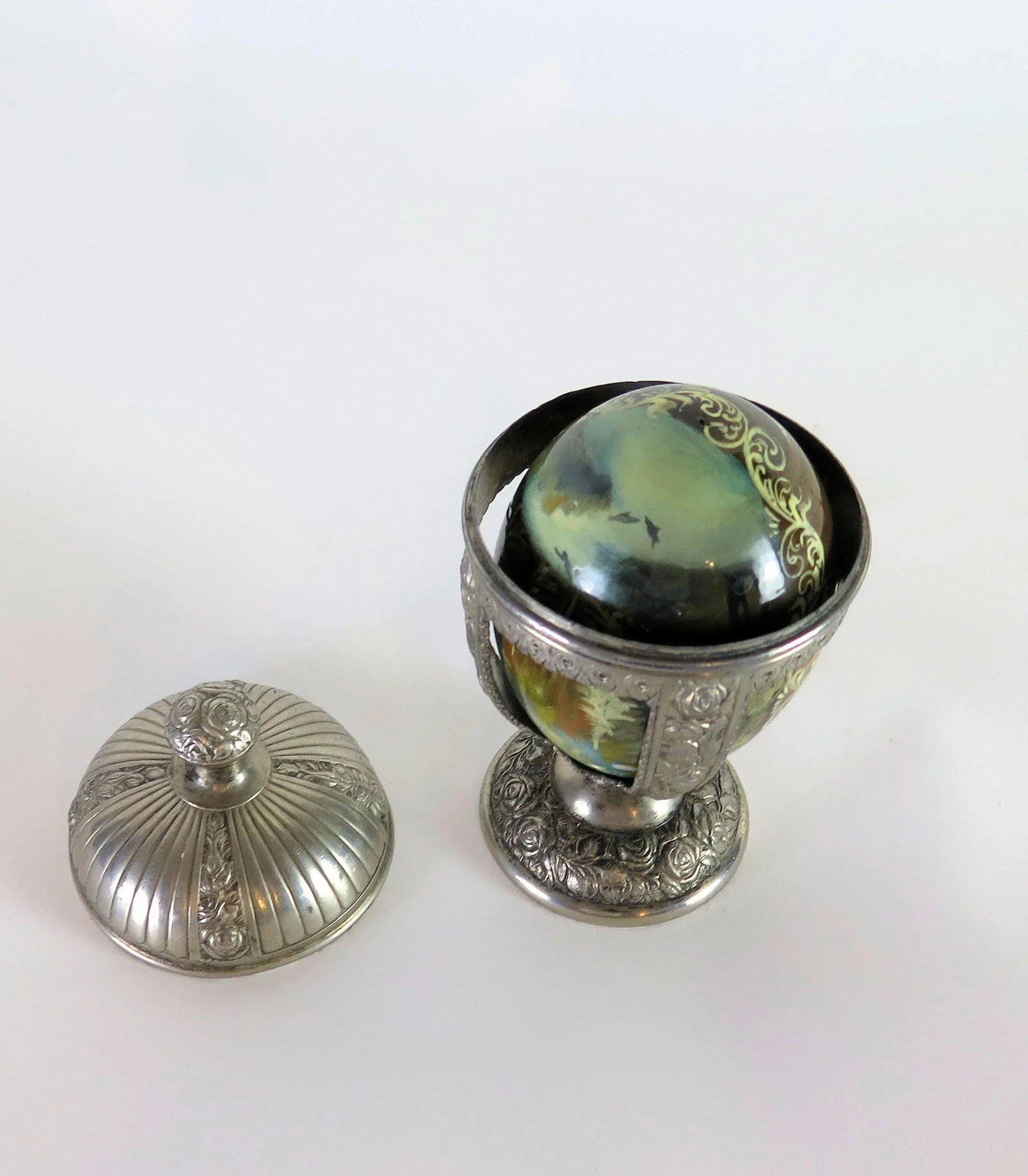 Silver Plaited Japanese Hand Painted Wooden Egg Holder - 2