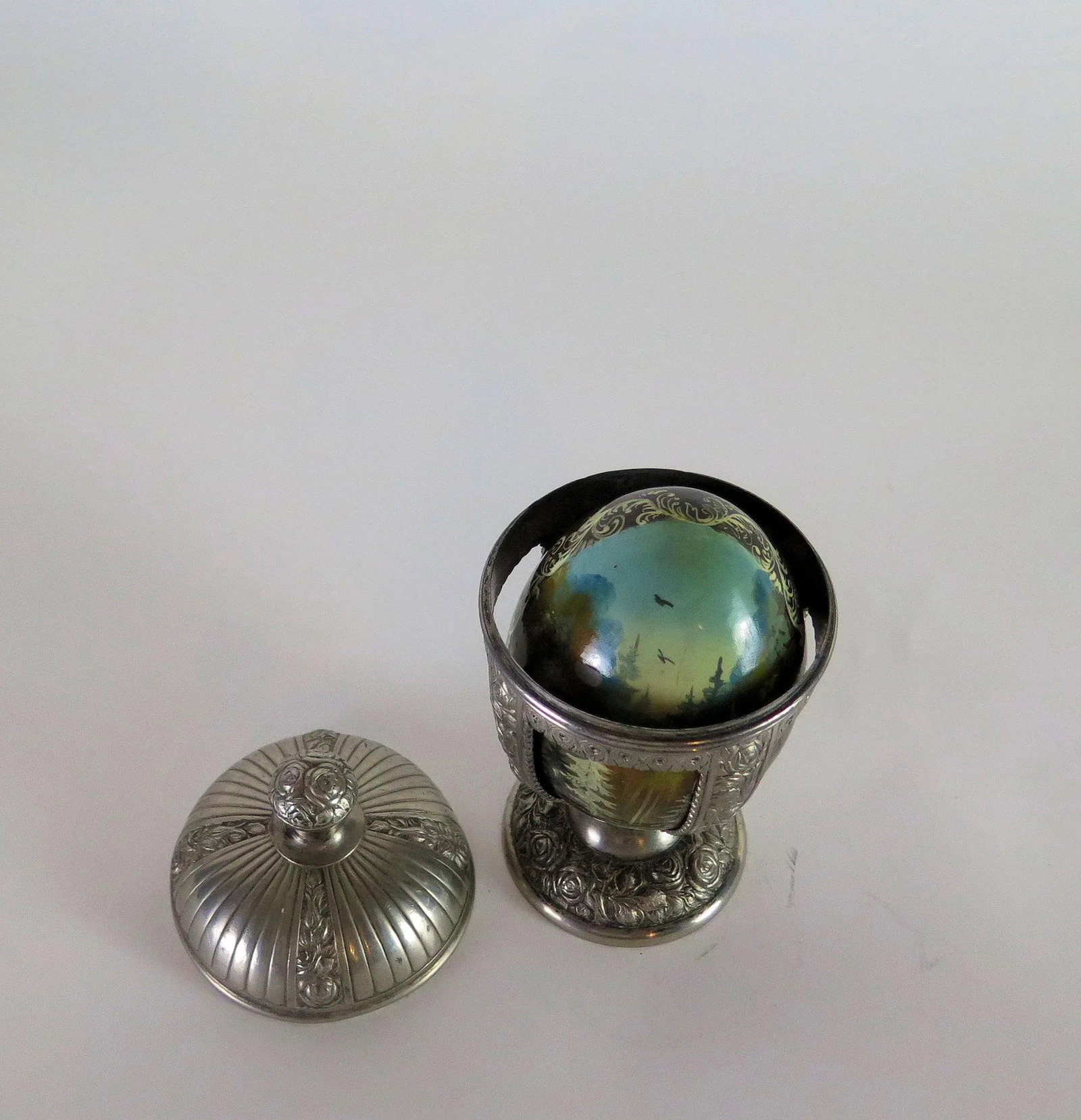 Silver Plaited Japanese Hand Painted Wooden Egg Holder - 5