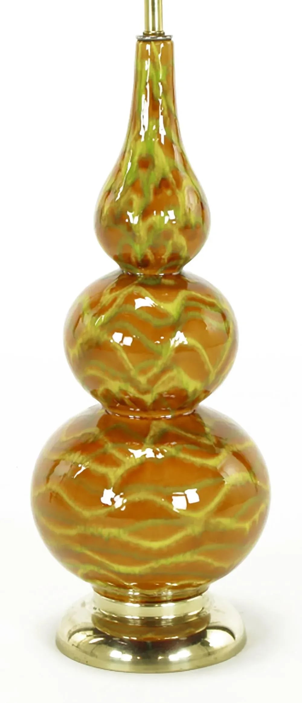 Caramel Glazed Ceramic Triple Gourd Form Table Lamps - a Pair - 5