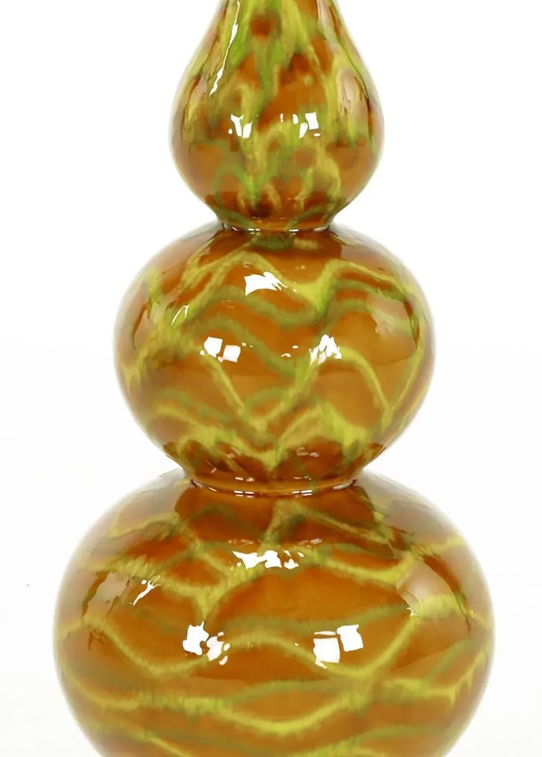 Caramel Glazed Ceramic Triple Gourd Form Table Lamps - a Pair - 6