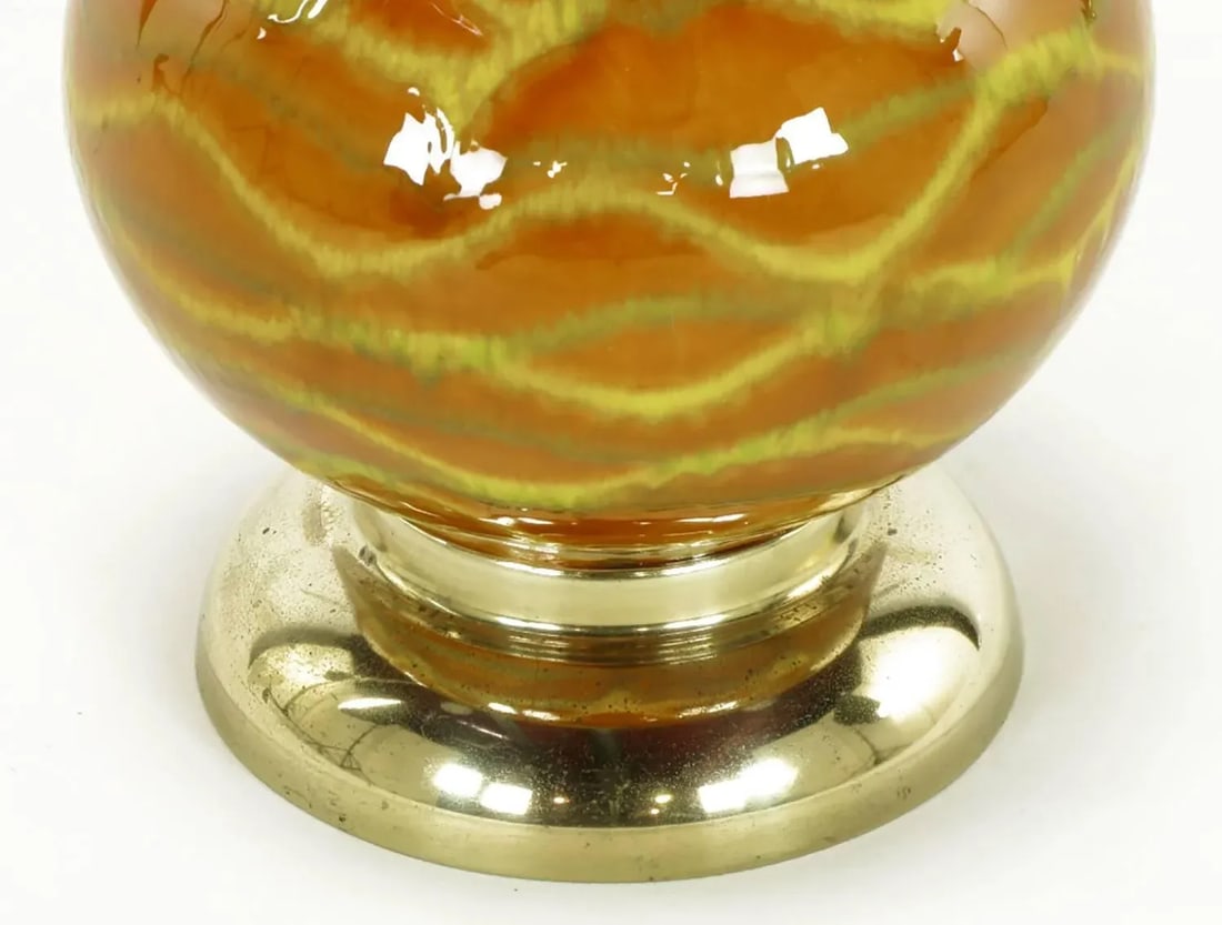 Caramel Glazed Ceramic Triple Gourd Form Table Lamps - a Pair - 7