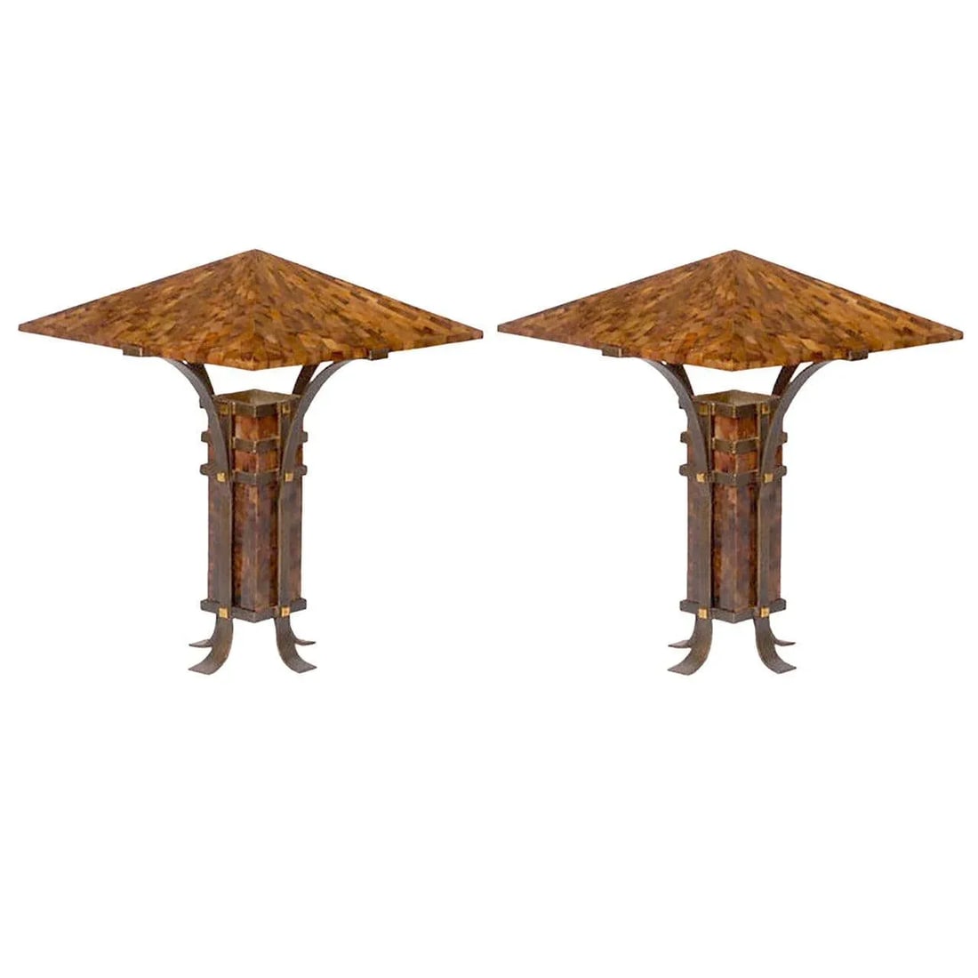 Maitland-Smith Tessellated Horn and Iron Table Lamps - a Pair - 6
