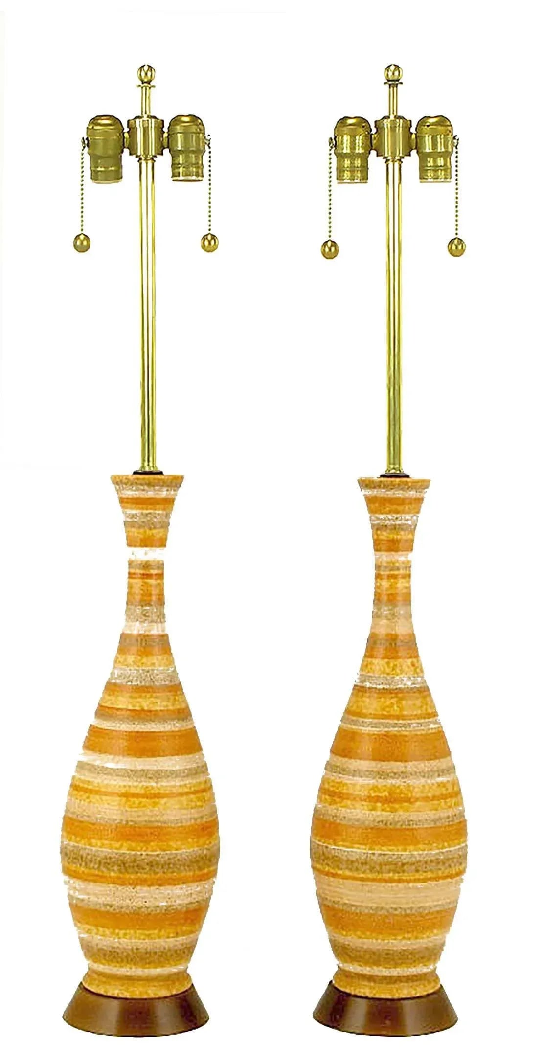 Striped Salt Glazed Pottery Table Lamps - a Pair - 2