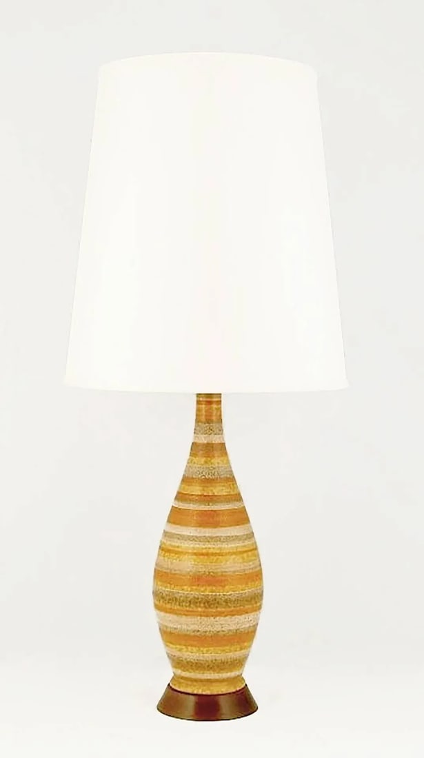 Striped Salt Glazed Pottery Table Lamps - a Pair - 3