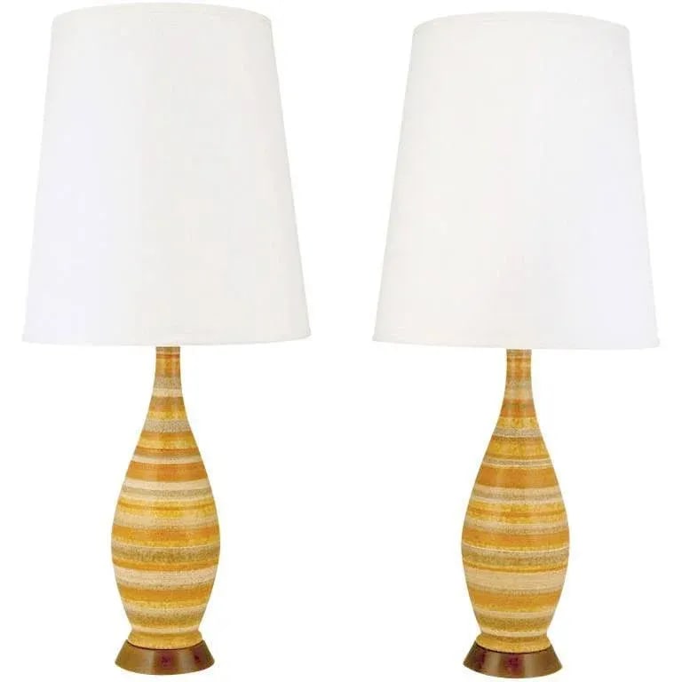 Striped Salt Glazed Pottery Table Lamps - a Pair - 7