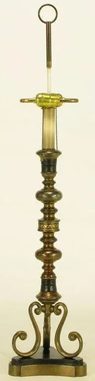 Brass & Black Leather Baluster Form Table Lamp - 2